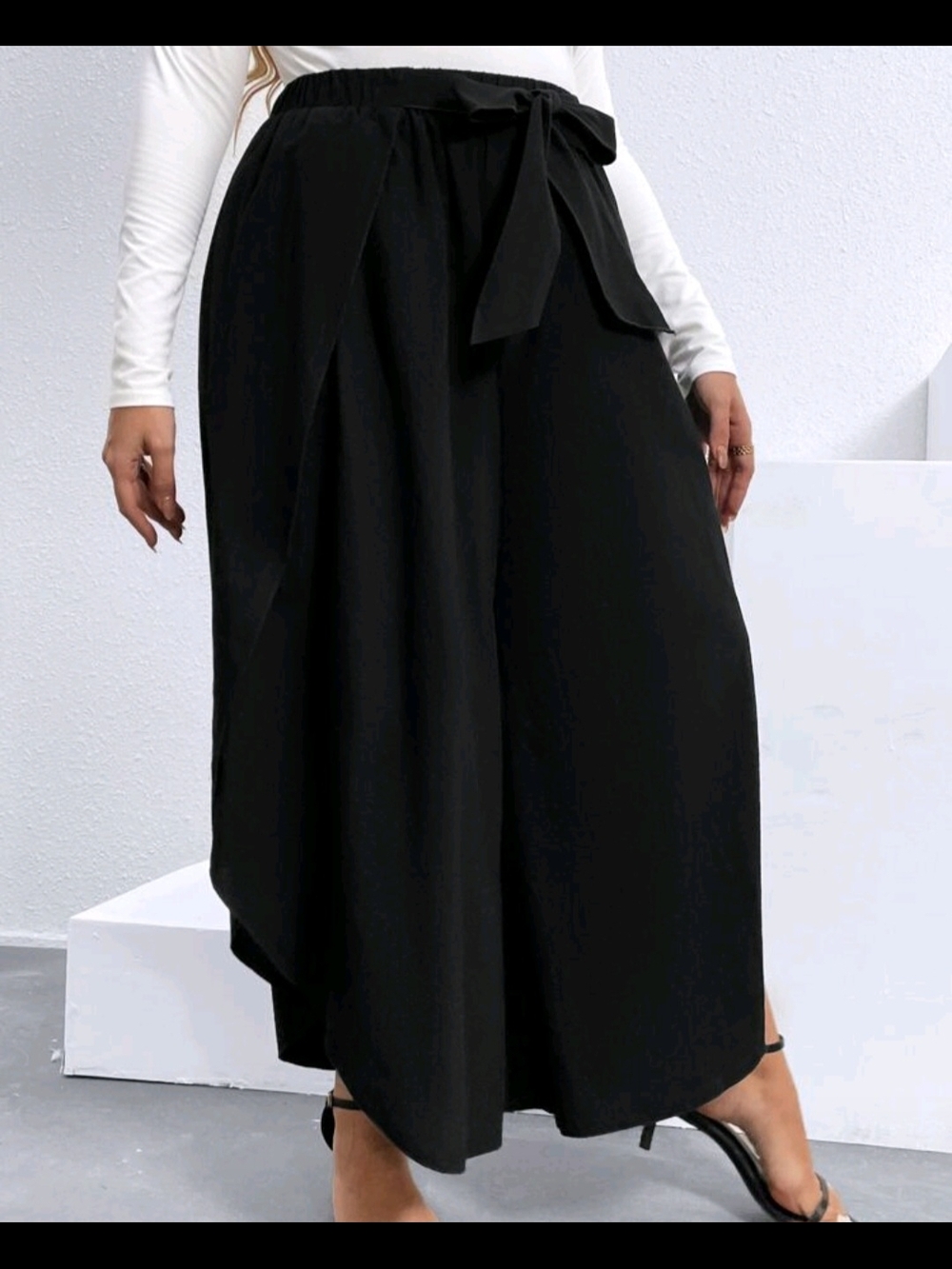 SHEIN Curve 2XL Black Belted Wide Leg Pants - High Waisted Flowy Pants